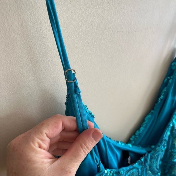 Windsor Maeve Blue Sequin Wrap Mini Dress - Picture 11 of 11